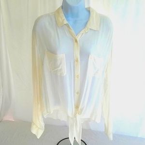 SO Women's White Long Sleeve Tie at the Waist Blouse Size Large